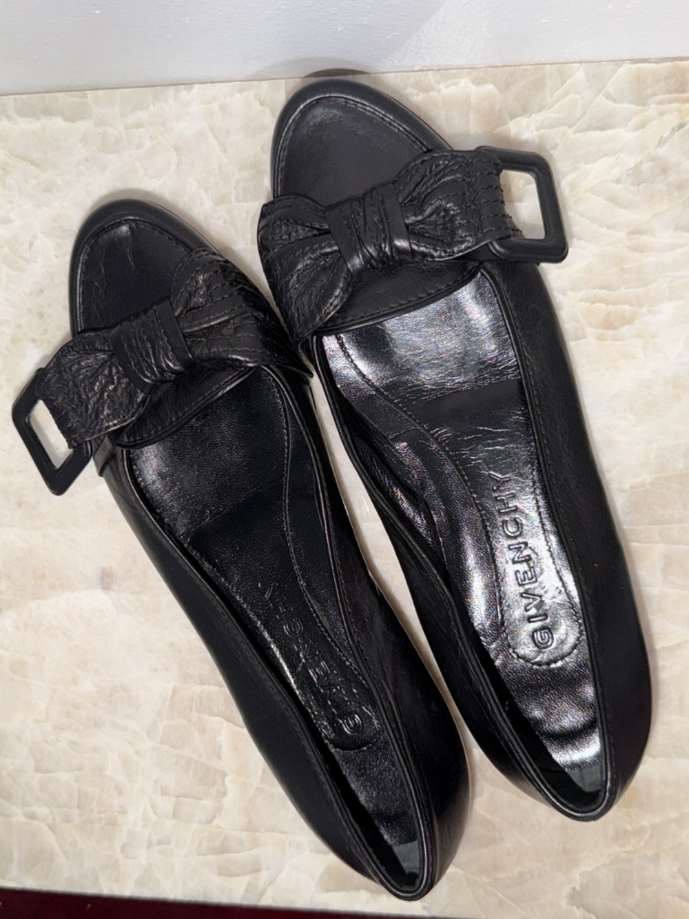 Givenchy Black Leather Knotted Buckle Ballet Flats